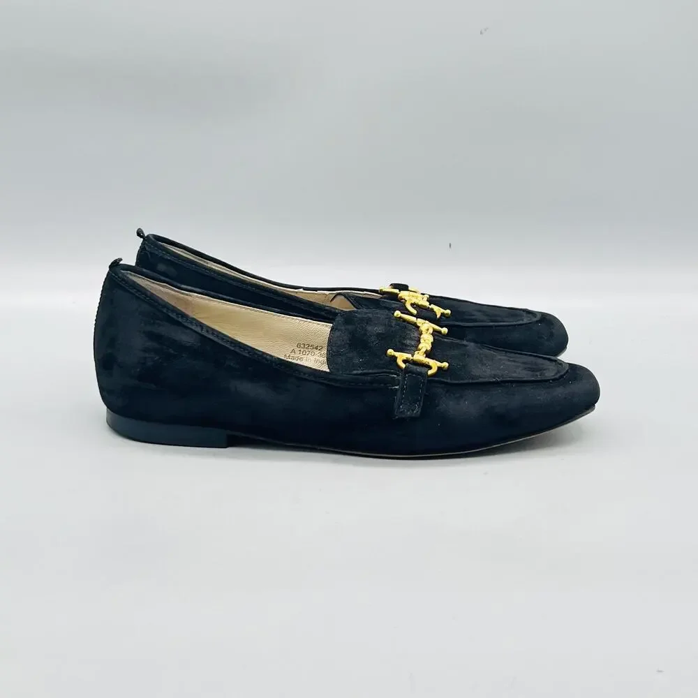 Boden Shoes Womens 5.5 Black Suede Gold Chain Bit Loafer Flats Slip On Comfort